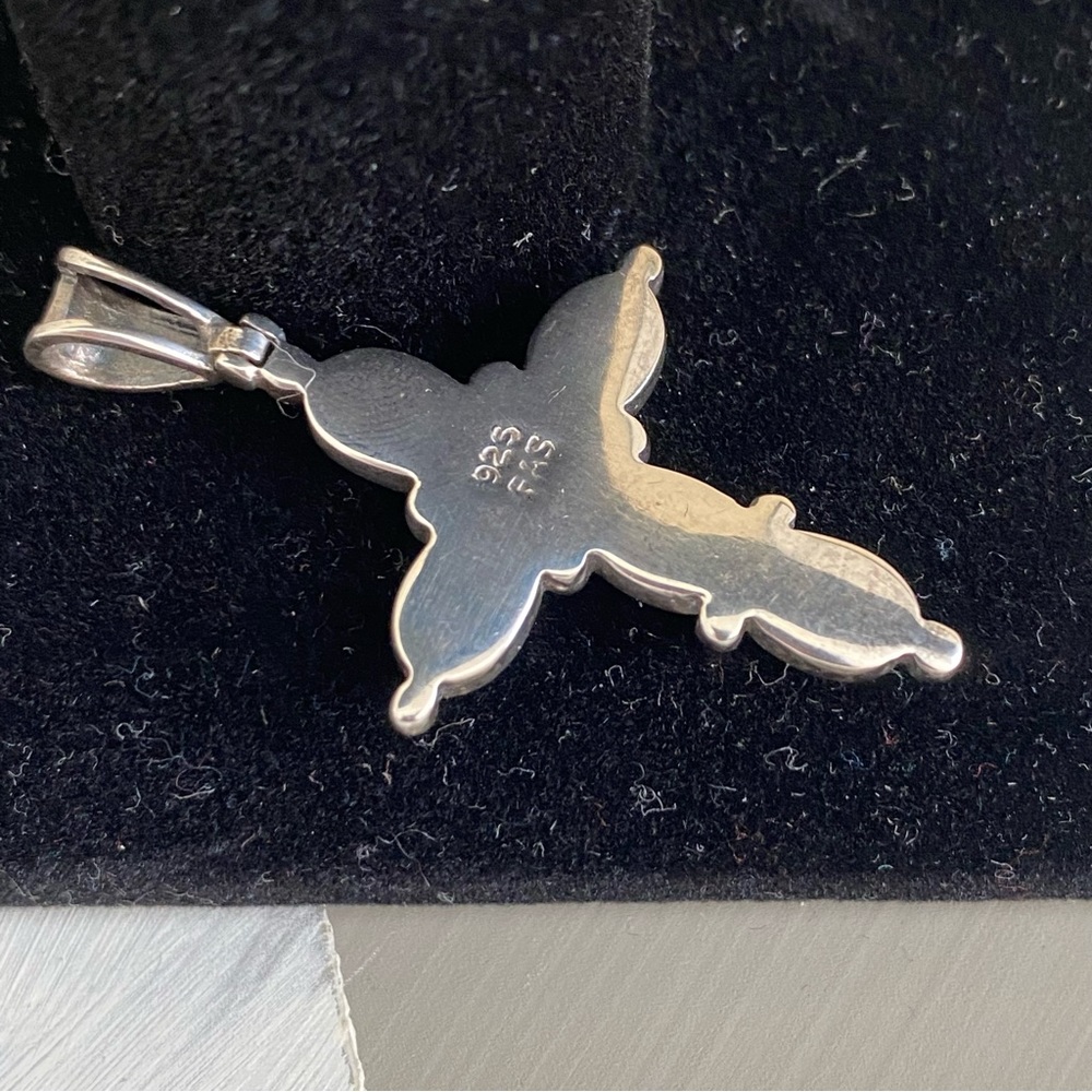 Sterling Silver Turquoise Cross Pendant Vintage Southwest Boho Artist Signed - Picture 8 of 12
